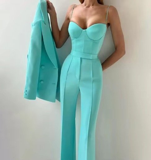 Women's High-Waist Single-Button Three-Piece Blazer Set
