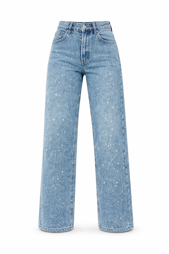 Women's High-Waist Wide-Leg Glitter Denim Jeans