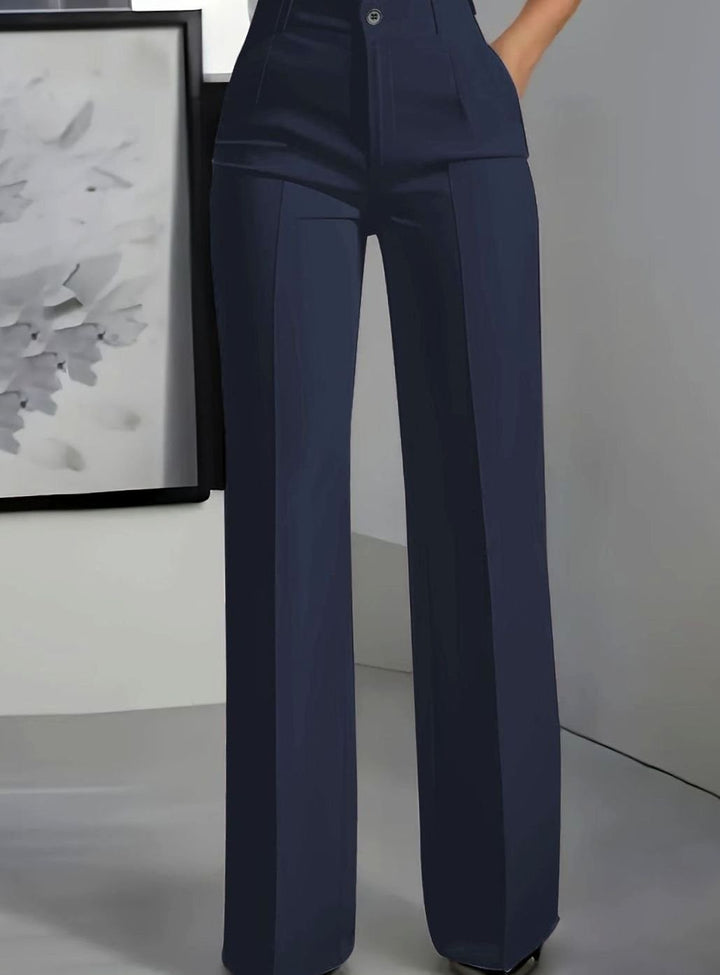 Women's High-Waist Wide-Leg Tailored Suit Trousers - Navy Blue