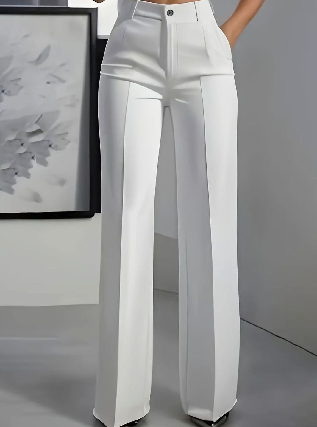Women's High-Waist Wide-Leg Tailored Suit Trousers - White