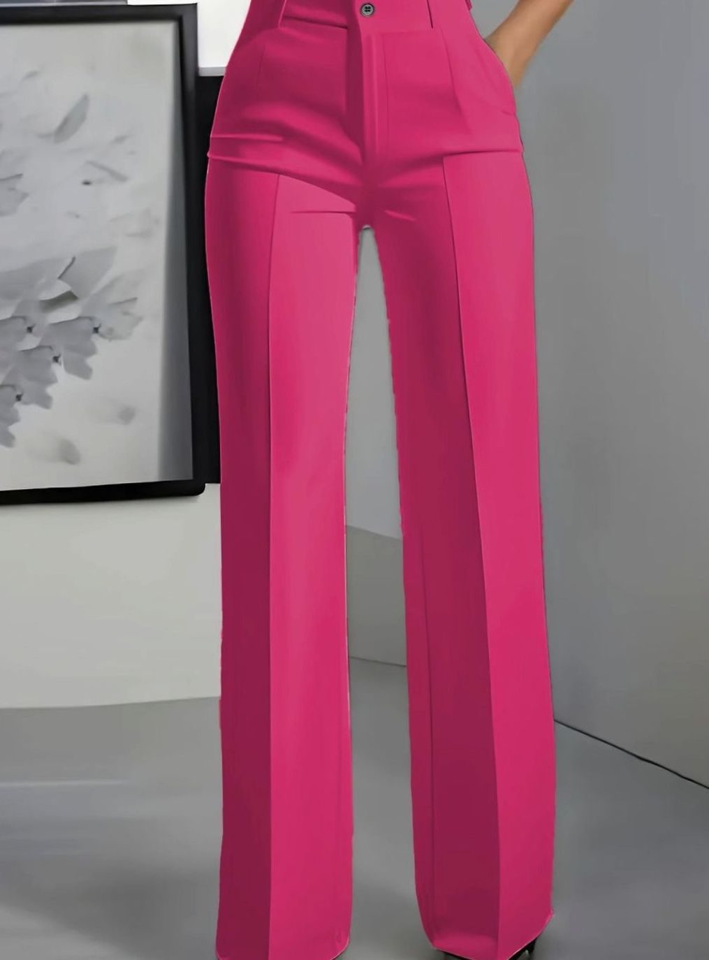 Women's High-Waist Wide-Leg Tailored Suit Trousers - Pink