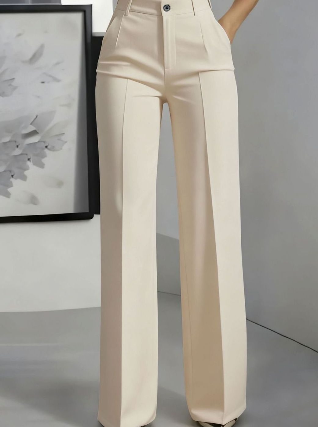 Women's High-Waist Wide-Leg Tailored Suit Trousers - Apricot
