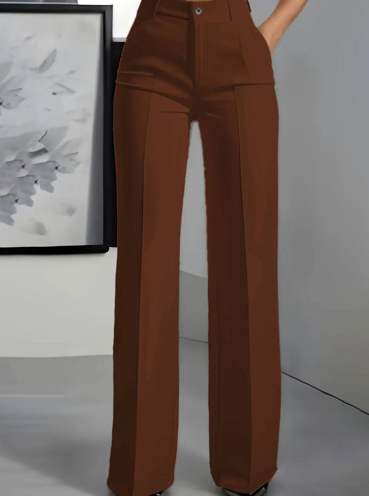 Women's High-Waist Wide-Leg Tailored Suit Trousers - Brown