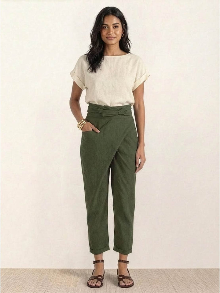 Women's High-Waist Wrap-Front Cropped Tapered Trousers