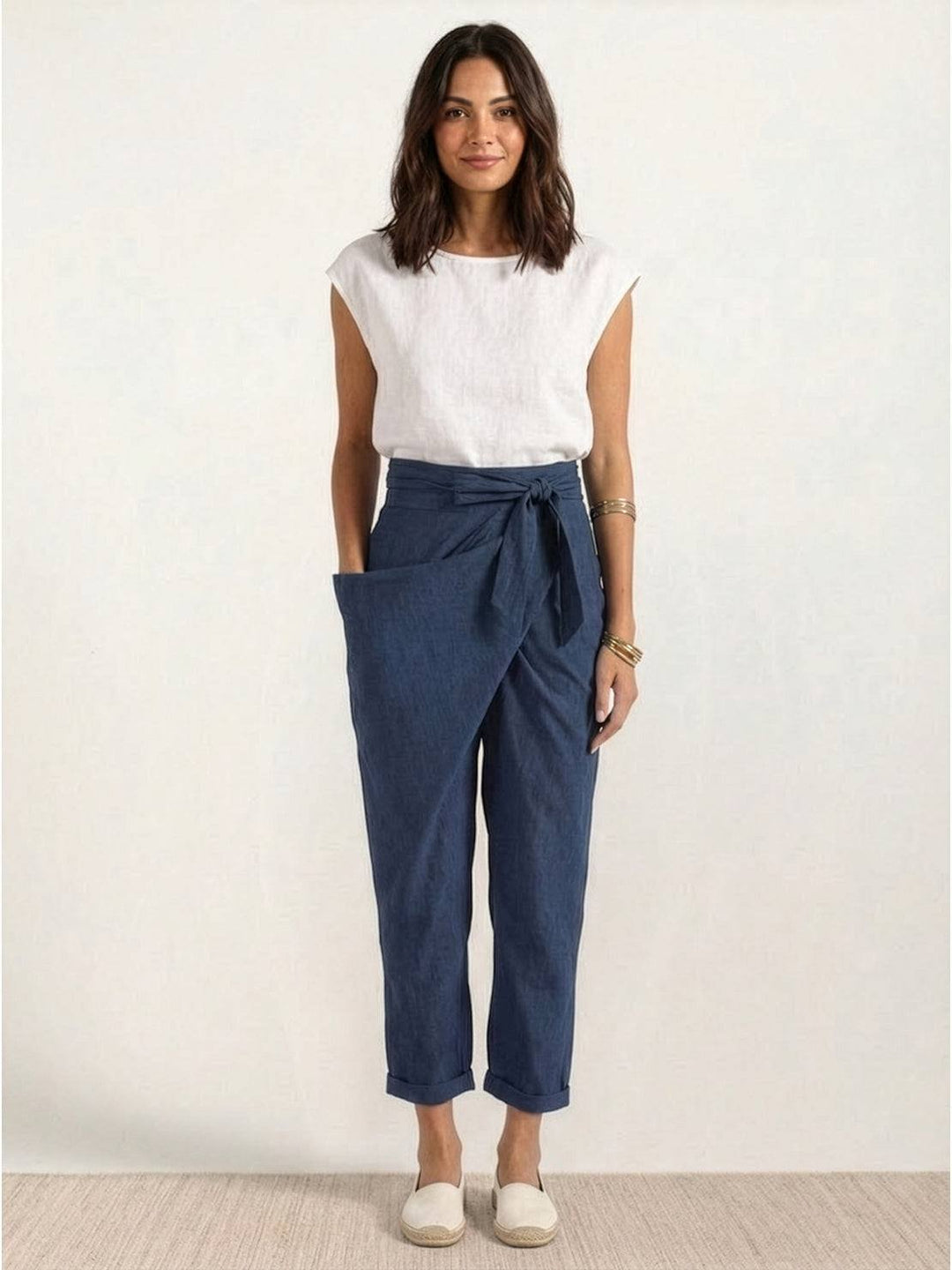 Women's High-Waist Wrap-Front Cropped Tapered Trousers