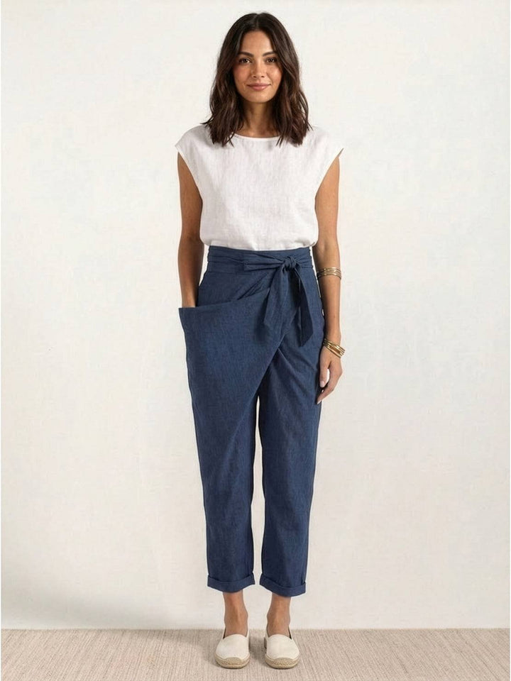 Women's High-Waist Wrap-Front Cropped Tapered Trousers