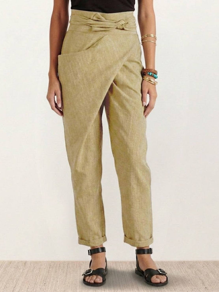 Women's High-Waist Wrap-Front Cropped Tapered Trousers - Khaki