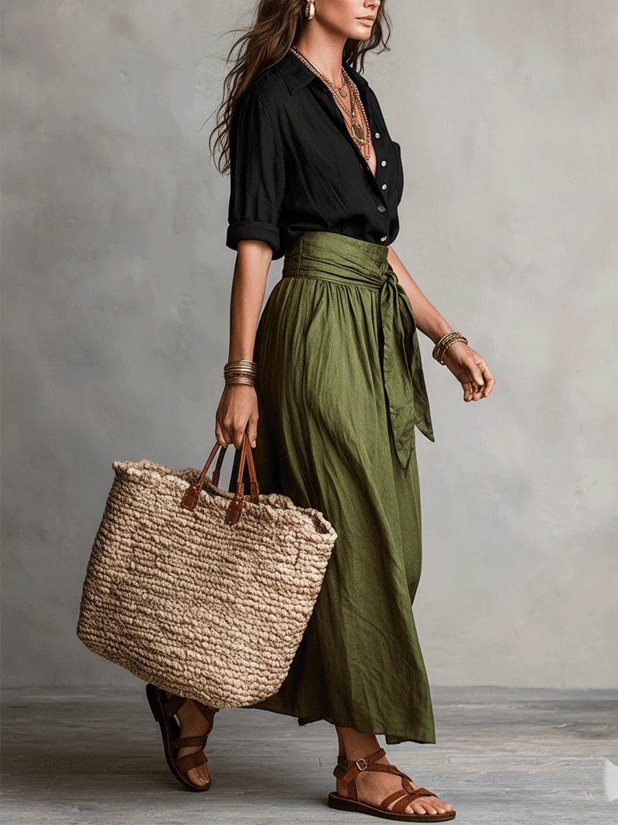 Women's High-Waisted Button-Up Two-Piece Set