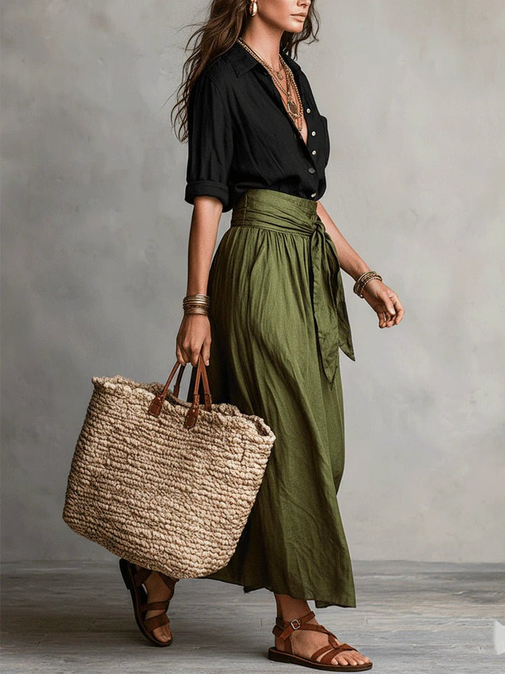 Women's High-Waisted Button-Up Two-Piece Set