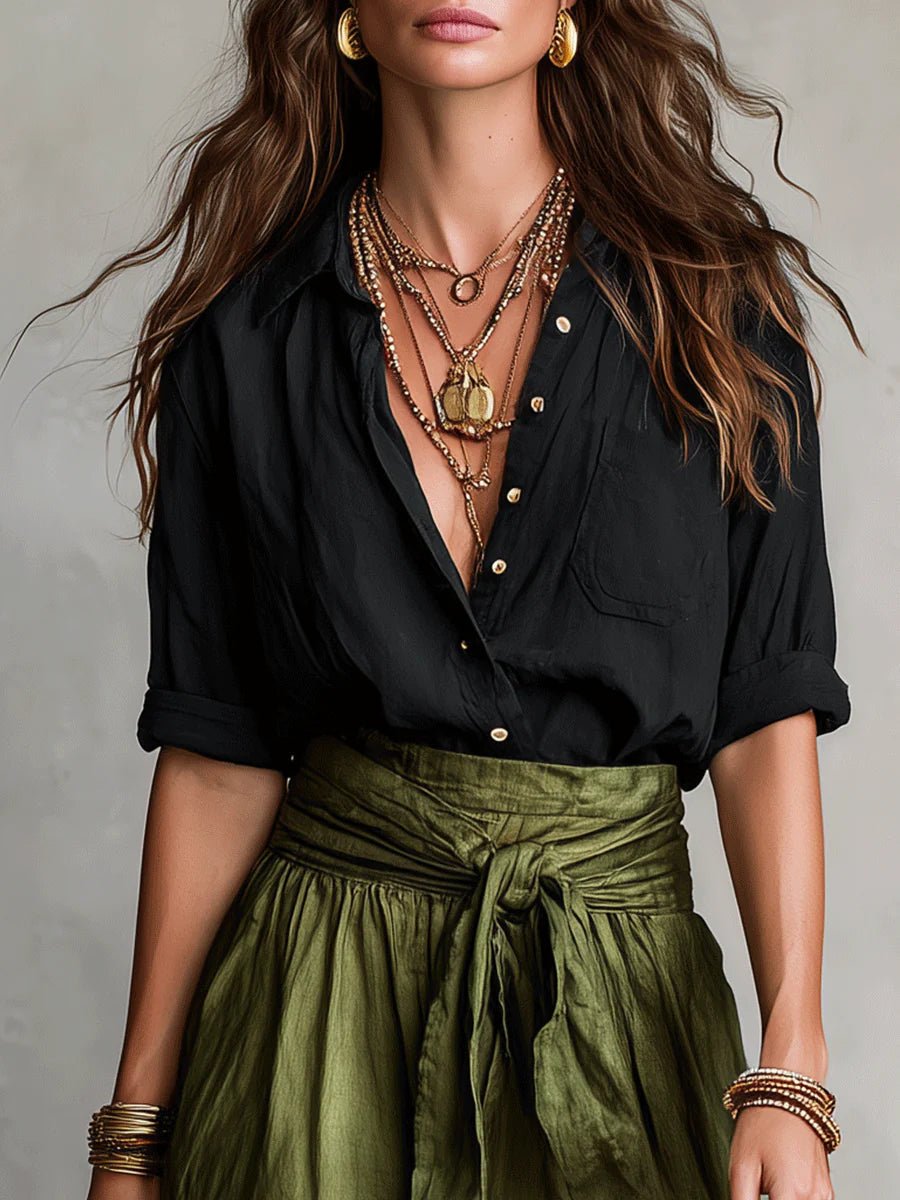Women's High-Waisted Button-Up Two-Piece Set