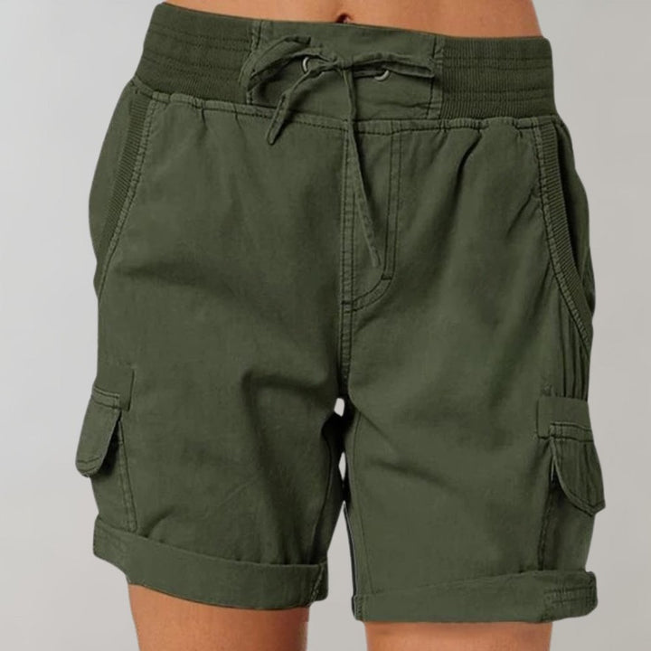 Women's High-Waisted Cargo Shorts with Drawstring - Legergroen