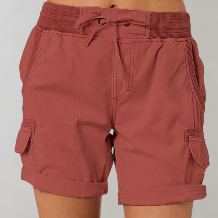 Women's High-Waisted Cargo Shorts with Drawstring - Rood