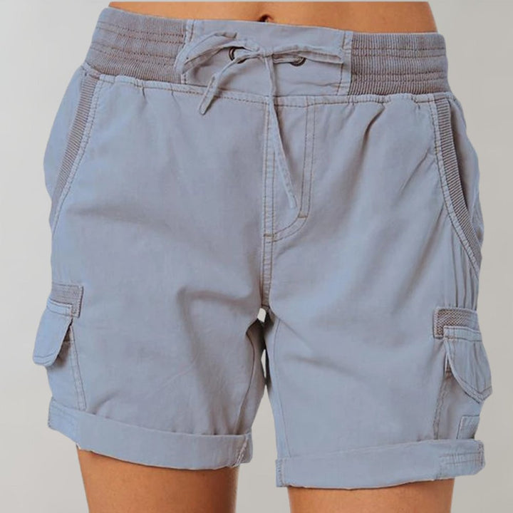 Women's High-Waisted Cargo Shorts with Drawstring - Blauw