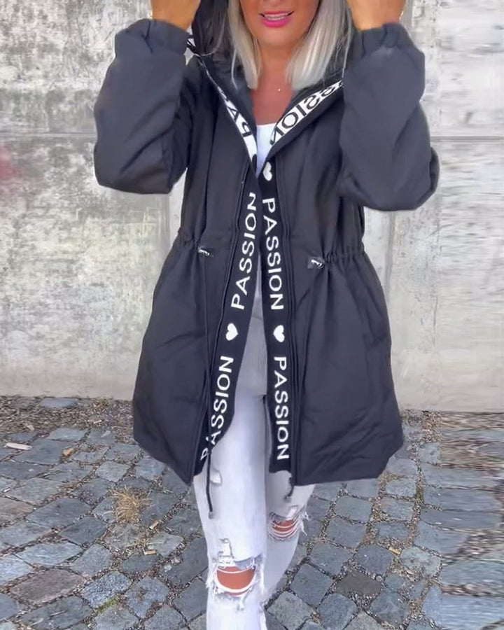 Women's Hooded Drawstring Relaxed-Fit Midi Coat - Black