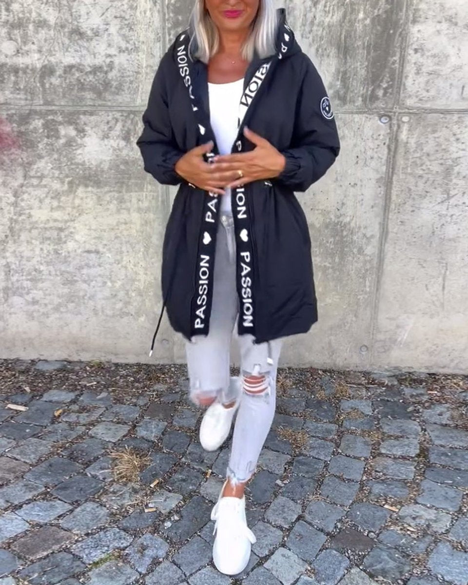 Women's Hooded Drawstring Relaxed-Fit Midi Coat