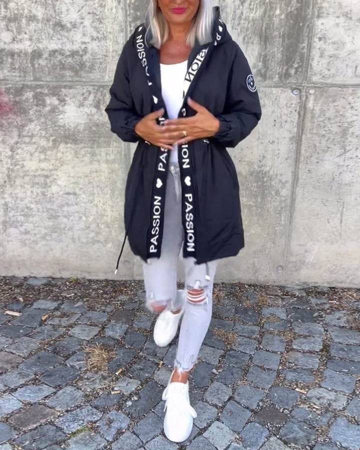 Women's Hooded Drawstring Relaxed-Fit Midi Coat