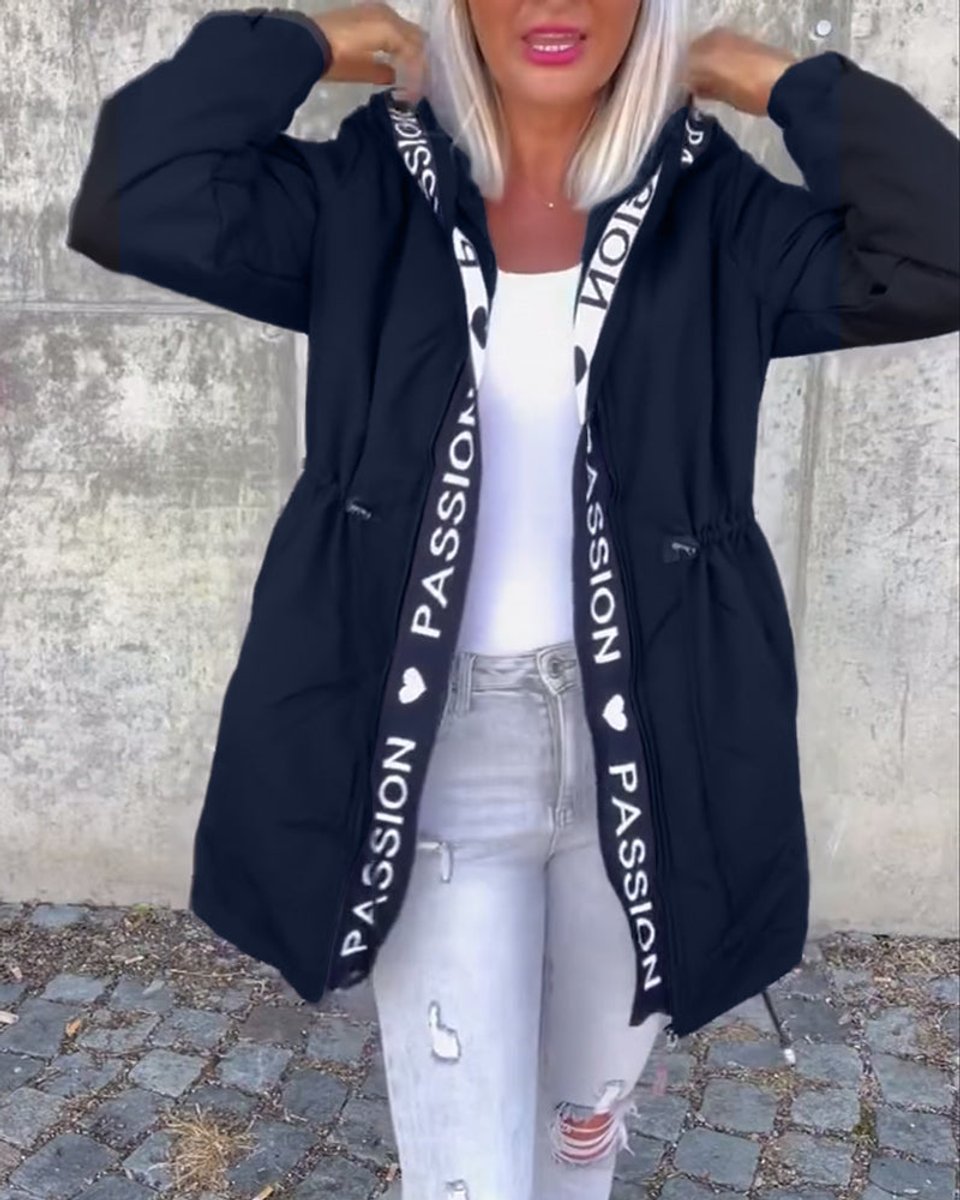 Women's Hooded Drawstring Relaxed-Fit Midi Coat