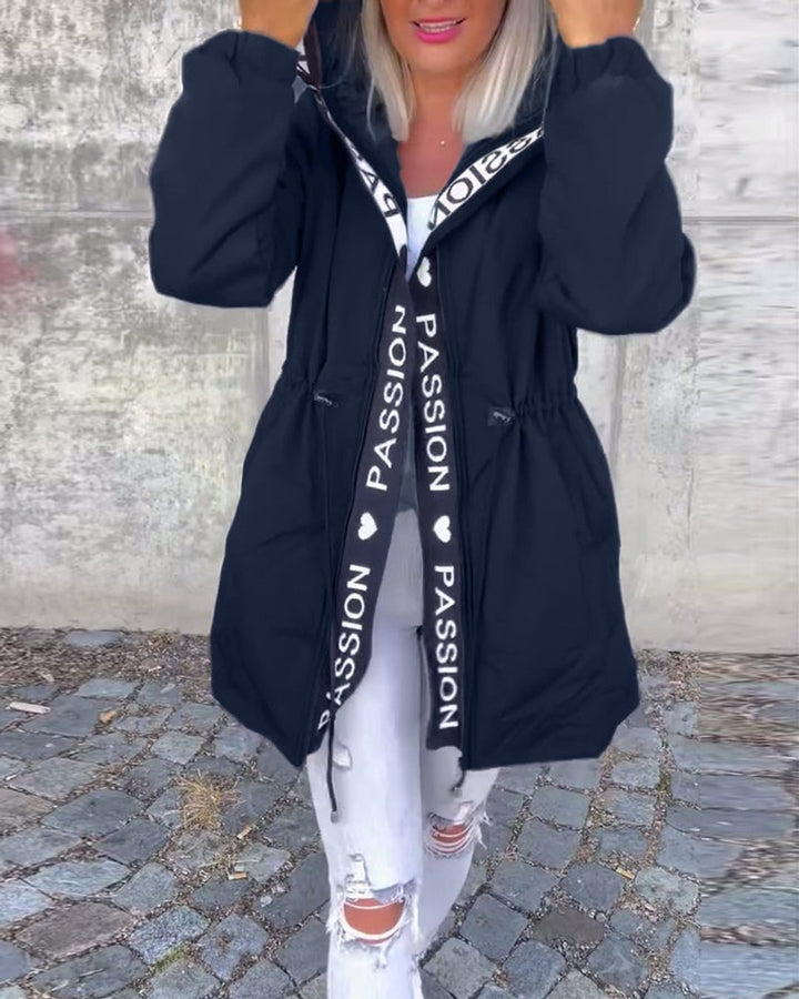 Women's Hooded Drawstring Relaxed-Fit Midi Coat - Navy Blue