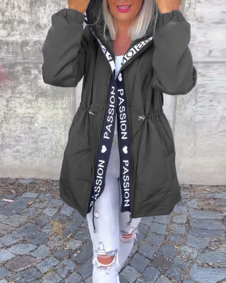 Women's Hooded Drawstring Relaxed-Fit Midi Coat - Grey