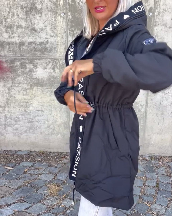 Women's Hooded Drawstring Relaxed-Fit Midi Coat