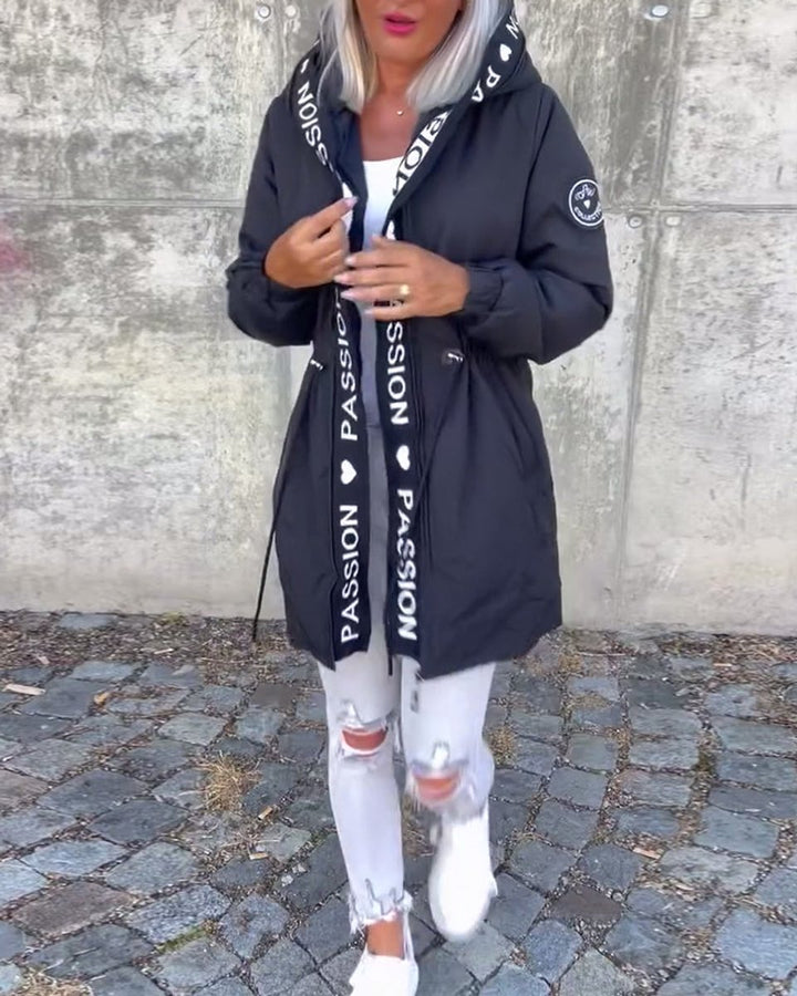 Women's Hooded Drawstring Relaxed-Fit Midi Coat