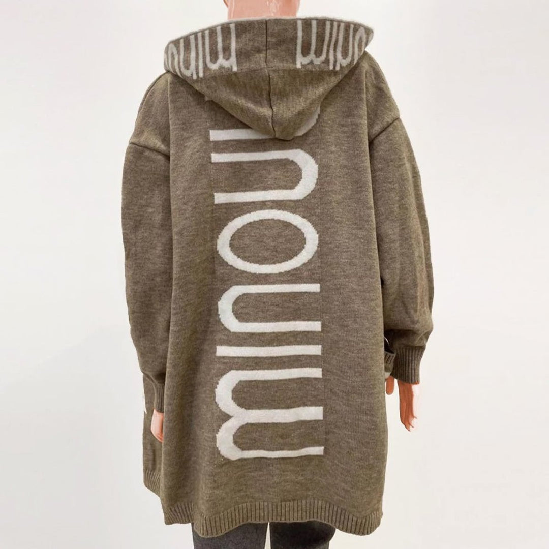 Women's Hooded Knit Open-Front Cardigan Jacket Letter Print