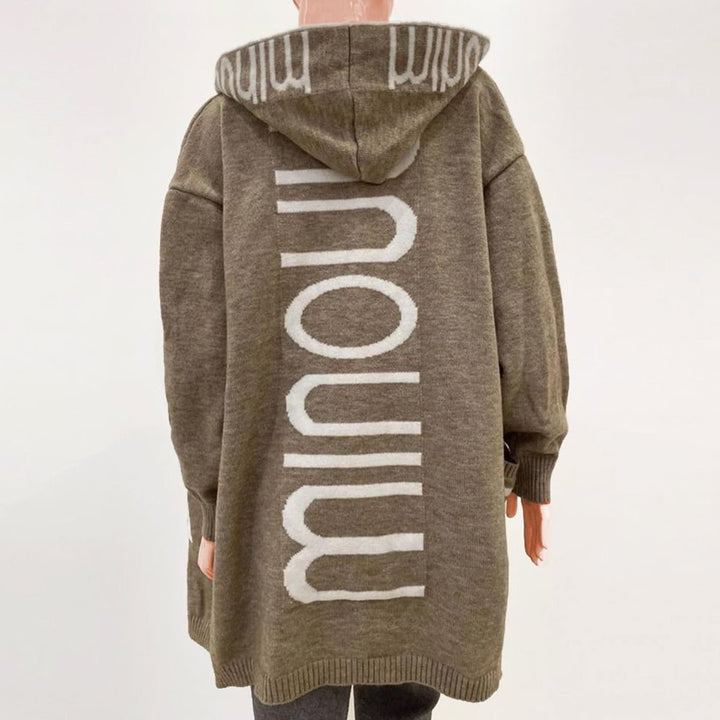 Women's Hooded Knit Open-Front Cardigan Jacket Letter Print