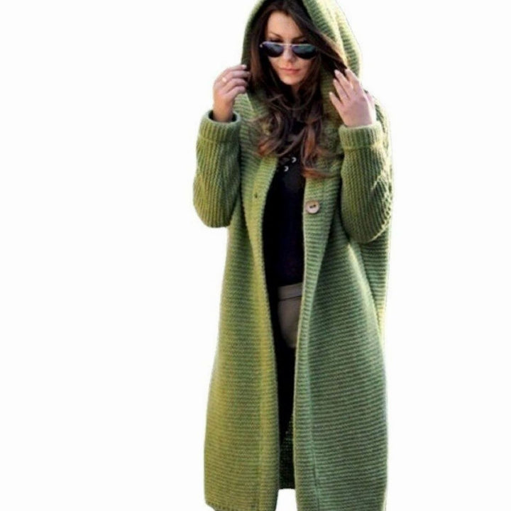 Women's Hooded Ribbed Knit Open-Front Maxi Cardigan