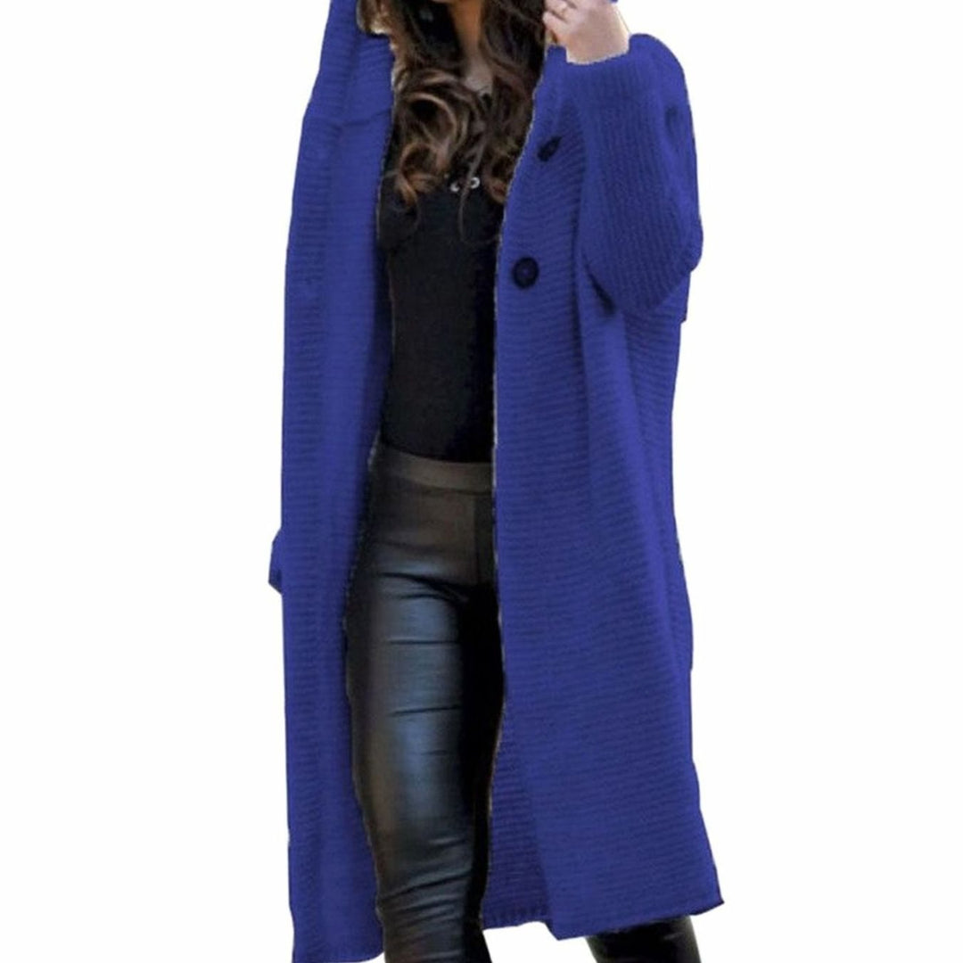 Women's Hooded Ribbed Knit Open-Front Maxi Cardigan