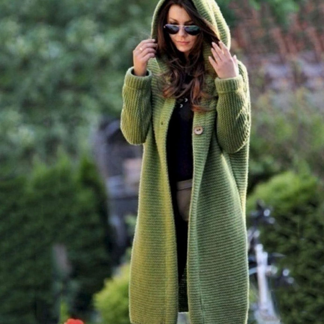 Women's Hooded Ribbed Knit Open-Front Maxi Cardigan - Green