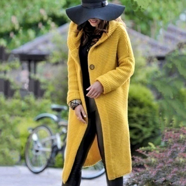Women's Hooded Ribbed Knit Open-Front Maxi Cardigan - Yellow