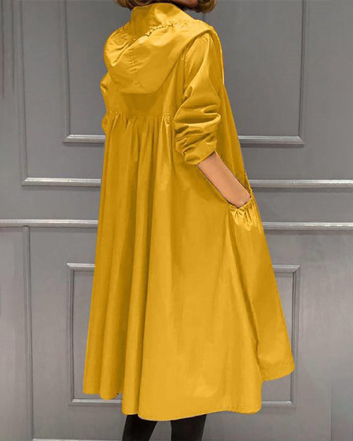 Women's Hooded Waterproof Longline Trench Coat - Yellow