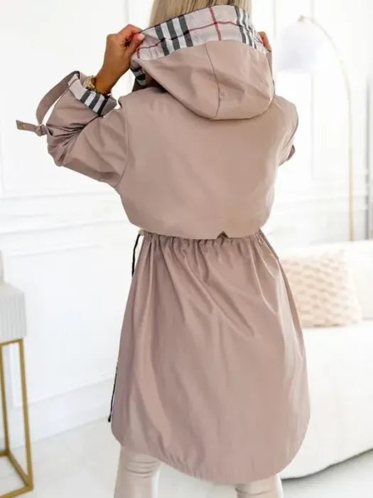 Women's Hooded Waterproof Windproof Zip Trench Coat