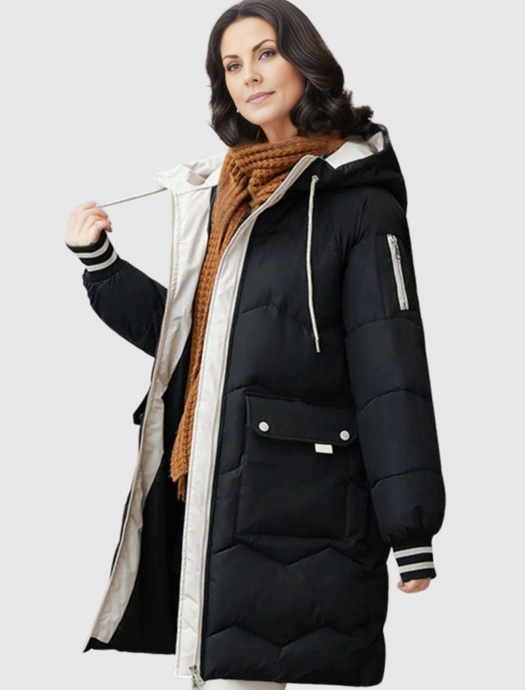Women's Insulated Hooded Mid-Length Puffer Winter Coat