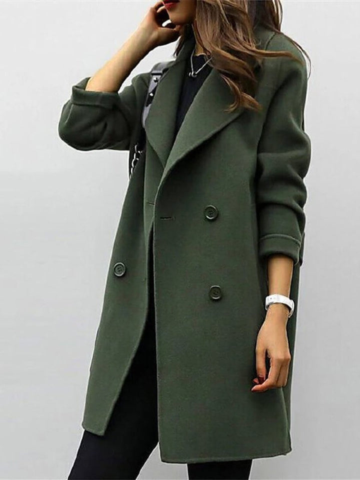 Women's Jacket Double-Breasted Long Wool-Blend Oversized Coat - Army Green