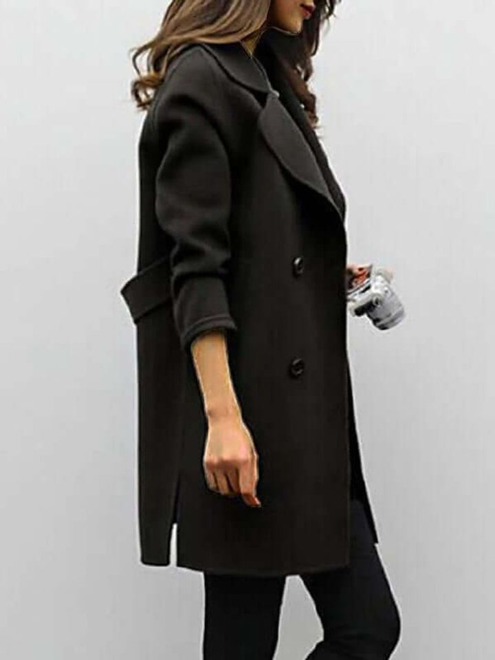 Women's Jacket Double-Breasted Long Wool-Blend Oversized Coat