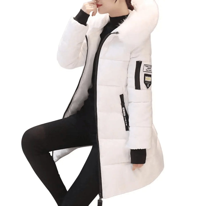 Women's Jacket Hooded Windproof Mid-Length Quilted Puffer Coat - White