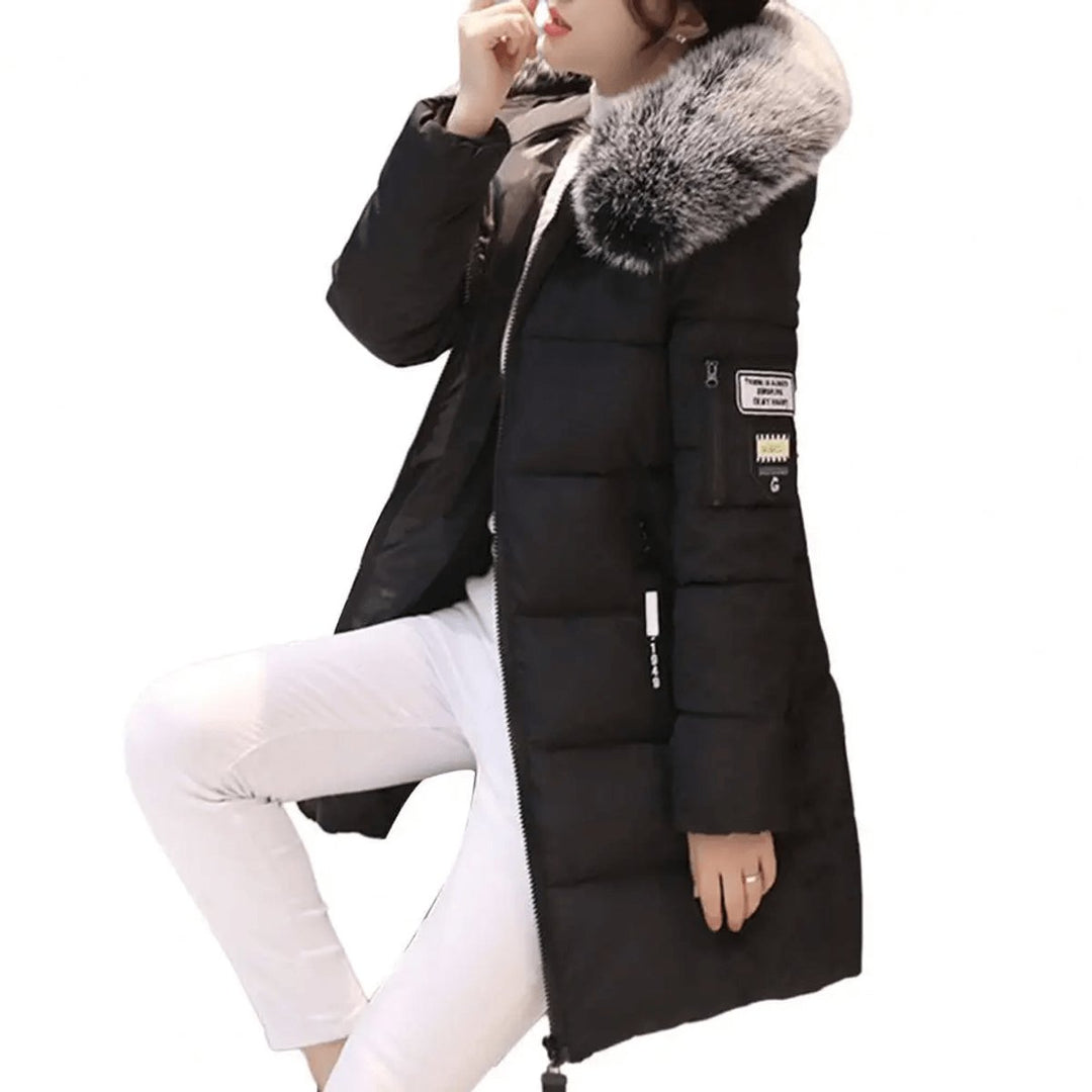 Women's Jacket Hooded Windproof Mid-Length Quilted Puffer Coat - Black