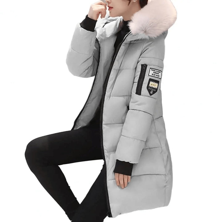 Women's Jacket Hooded Windproof Mid-Length Quilted Puffer Coat - Grey