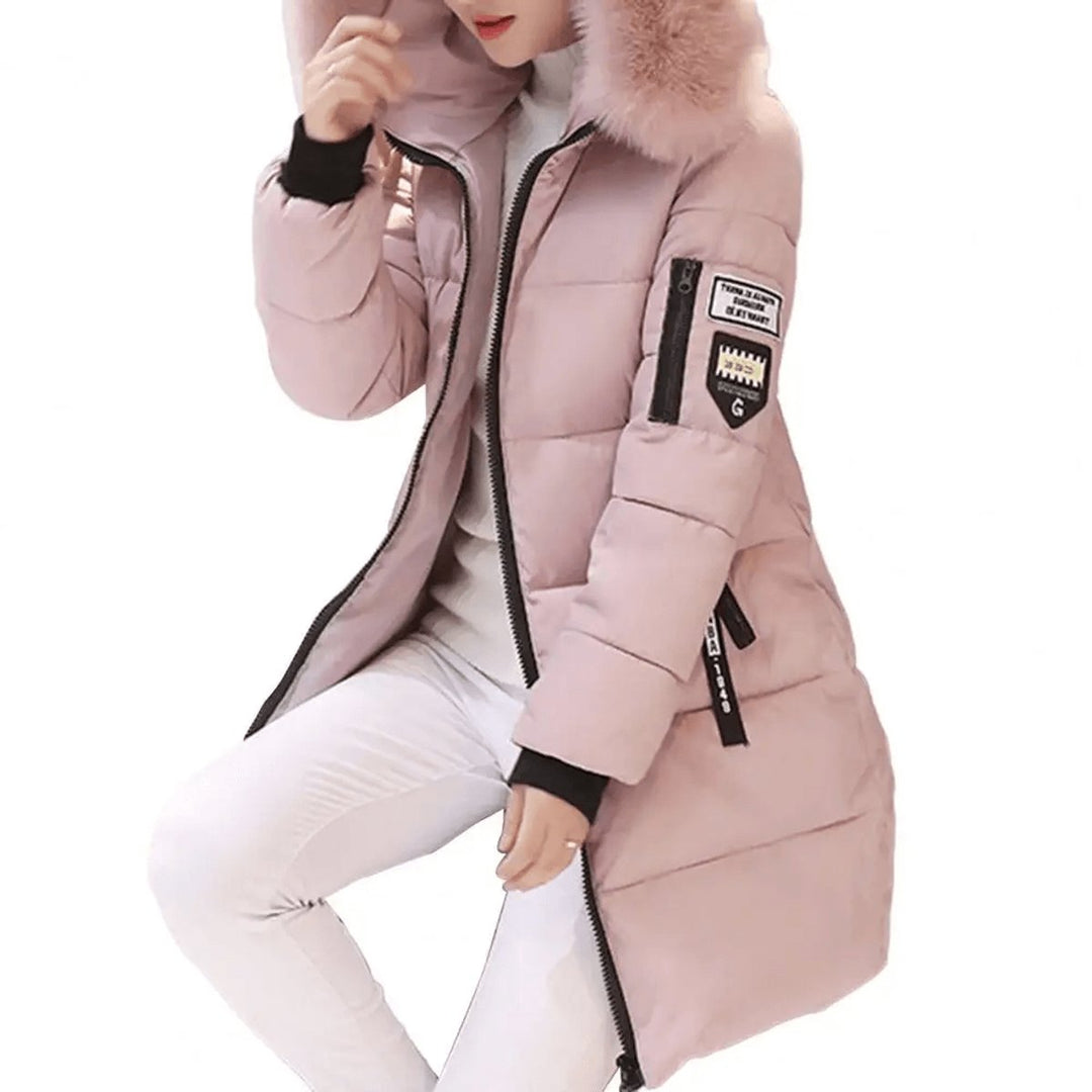 Women's Jacket Hooded Windproof Mid-Length Quilted Puffer Coat - Pink