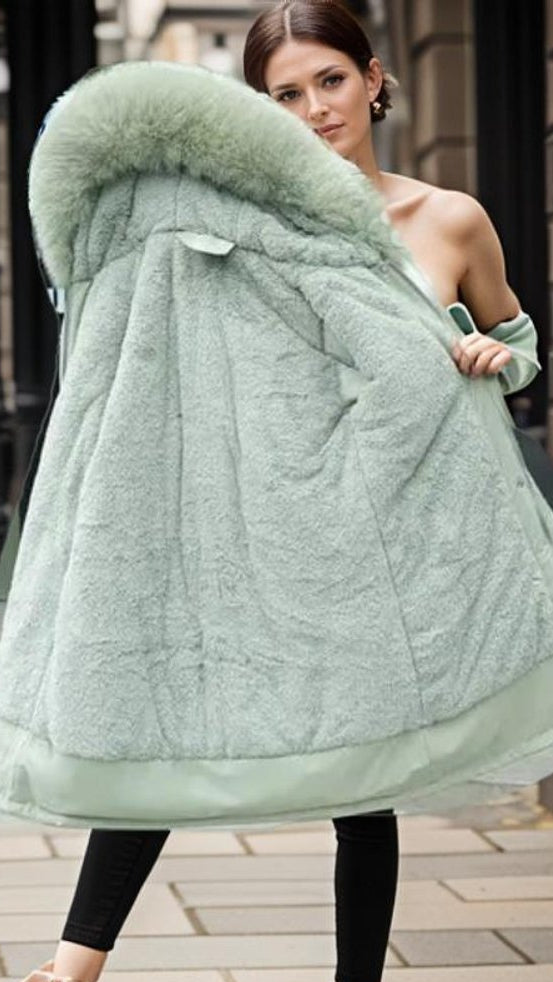 Women's Jacket Waterproof Insulated Faux Fur Hood Winter Parka - Green