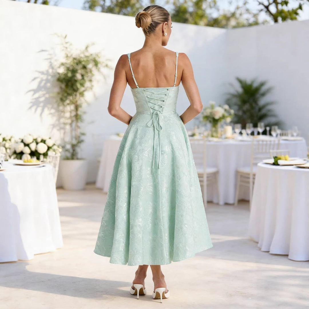 Women's Jacquard Sweetheart Corset Midi Cocktail Dress