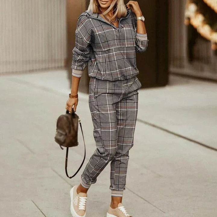 Womens Jumper Half-Zip Hoodie Joggers Two-Piece Athleisure Set - Dark Grey