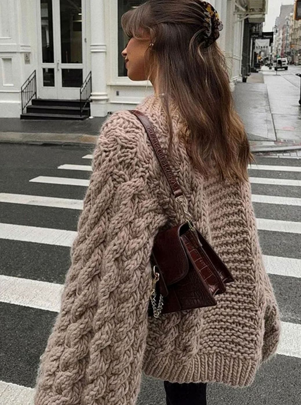 Womens Jumper Oversized Chunky Knit Cable Pullover