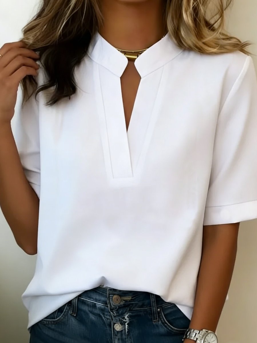Women's Jumper Relaxed-Fit Short-Sleeve V-Neck Blouse Top