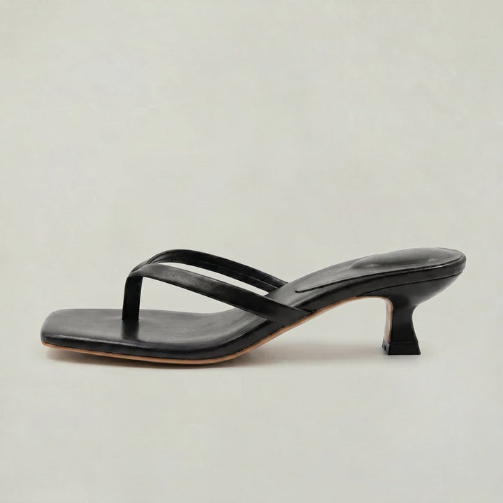 Women's Kitten Heel Thong Slip-On Sandals - Black