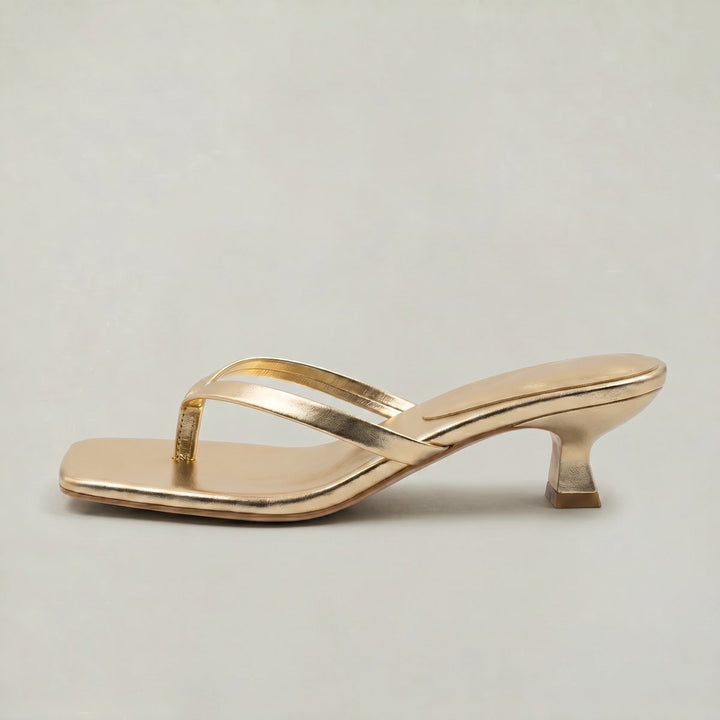 Women's Kitten Heel Thong Slip-On Sandals - Gold