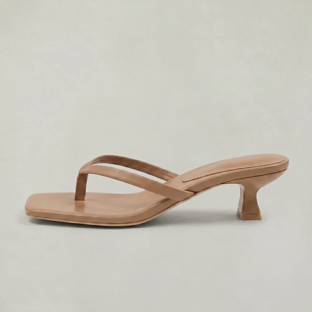 Women's Kitten Heel Thong Slip-On Sandals - Mocha