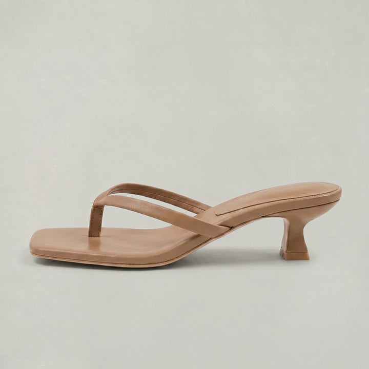 Women's Kitten Heel Thong Slip-On Sandals - Mocha