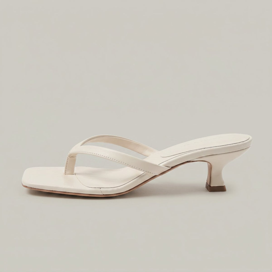 Women's Kitten Heel Thong Slip-On Sandals - Beige